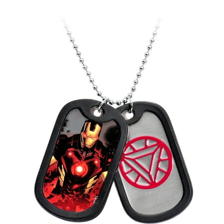 Rubber Silencer - Marvel Iron Man Graphic Logo Front with Rubber Silencer Double Dog Tag Pendant Necklace