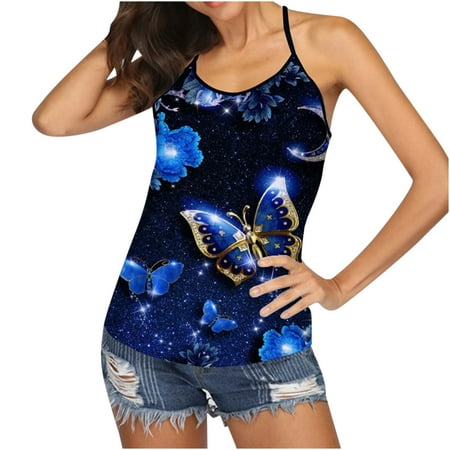

Fashion Women s Casual Round Neck Slim Fit Digital Print Mesh Hollow Out Tank Tops Blouse