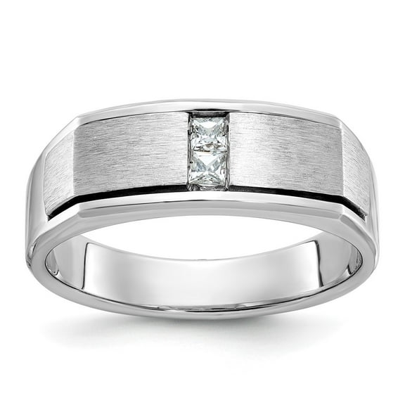 Auriga Fine Jewelry 14K White Gold Men's Polished Antiqued and Satin 1/10 Carat Diamond Ring