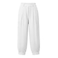thumbnail image 6 of Vynhevius Women Summer Solid Pleated Barrel Cropped Pants, Elastic High Waist Loose Pocket Ankle Trousers, Versatile Vacation Loungewear Bottoms, 6 of 6