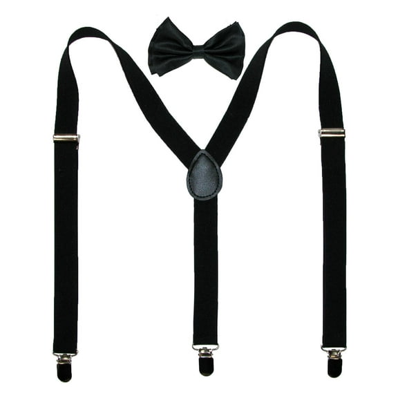 CTM Solid Bow Tie with Suspender Set (Men)