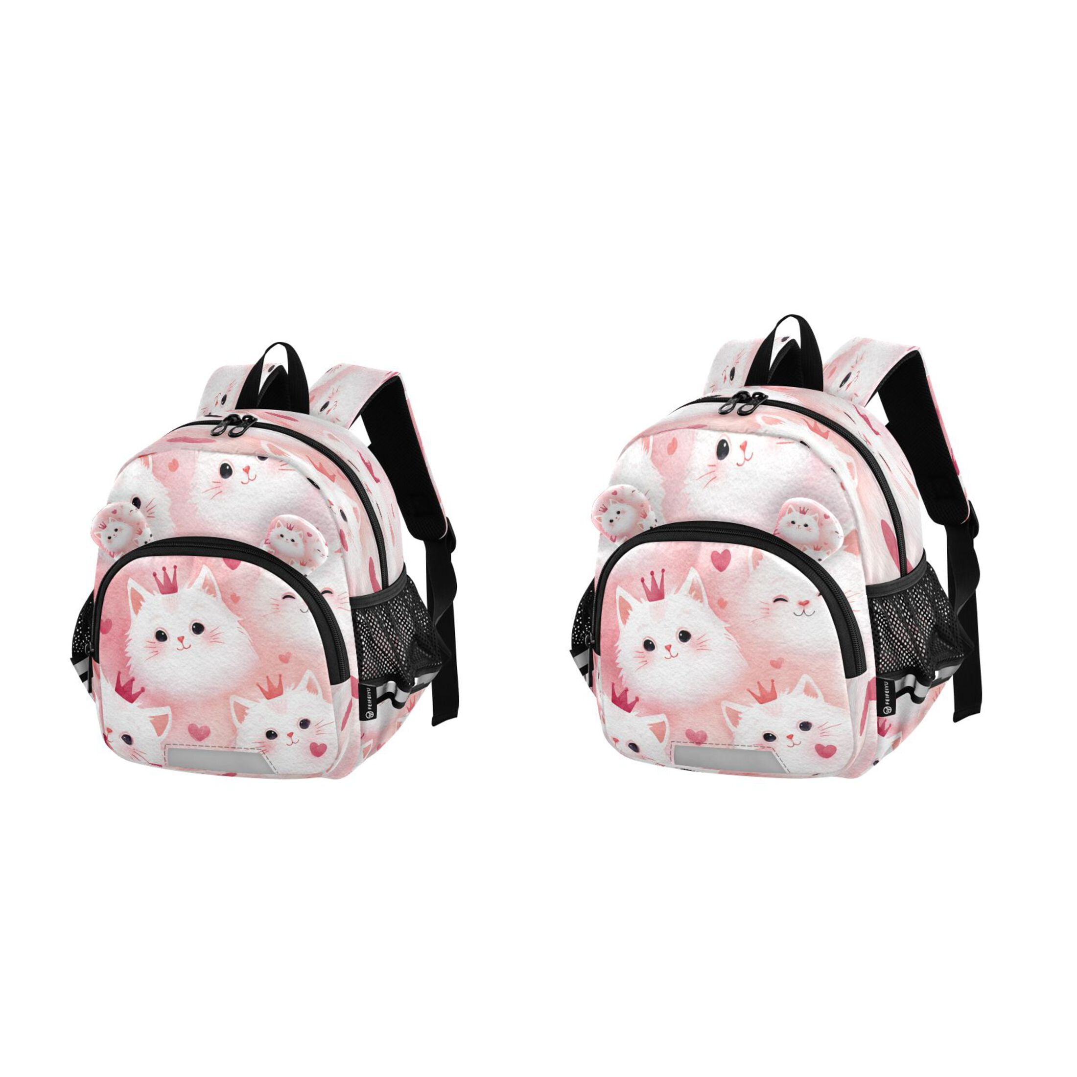 RMDQTR Adorable Ear-Print Backpack with Reflective Strip and Anti-Lost Leash Adjustable Shoulder Straps Mini Travel Backpack Adorable White Cat Faces
