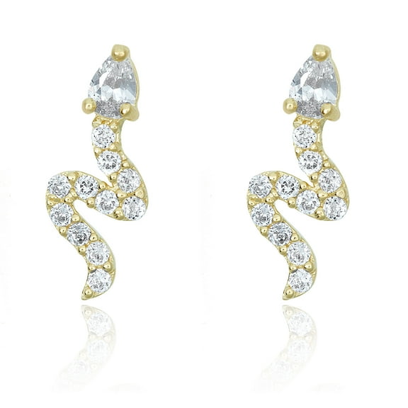 AVORA 10K Yellow Gold Simulated Diamond CZ Snake Stud Earrings
