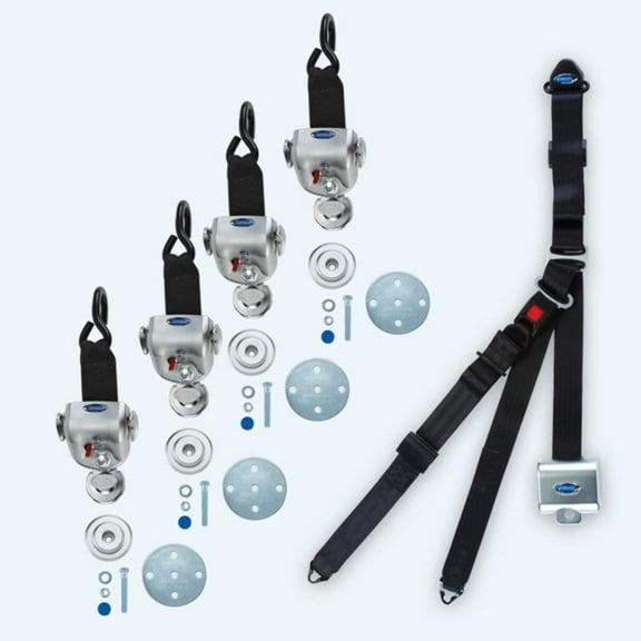 4 QRT-360 Retractors with Slide 'N Click Fittings and Retractable Lap & Shoulder Belt Combo | Q-10008