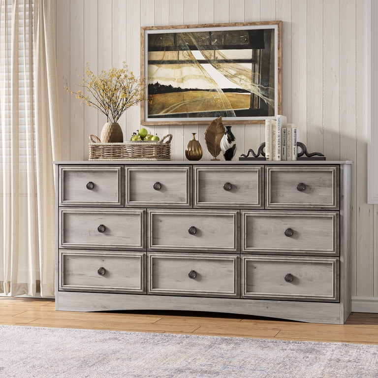 Gray Dresser for Bedroom, Modern Farmhouse Wide 10 Drawer Dresser, Chest of Drawers for Living Room, Entryway and Hallway Gray Dresser for Bedroom, Modern Farmhouse Wide 10 Drawer Dresser, Chest of Drawers for Living Room, Entryway and Hallway