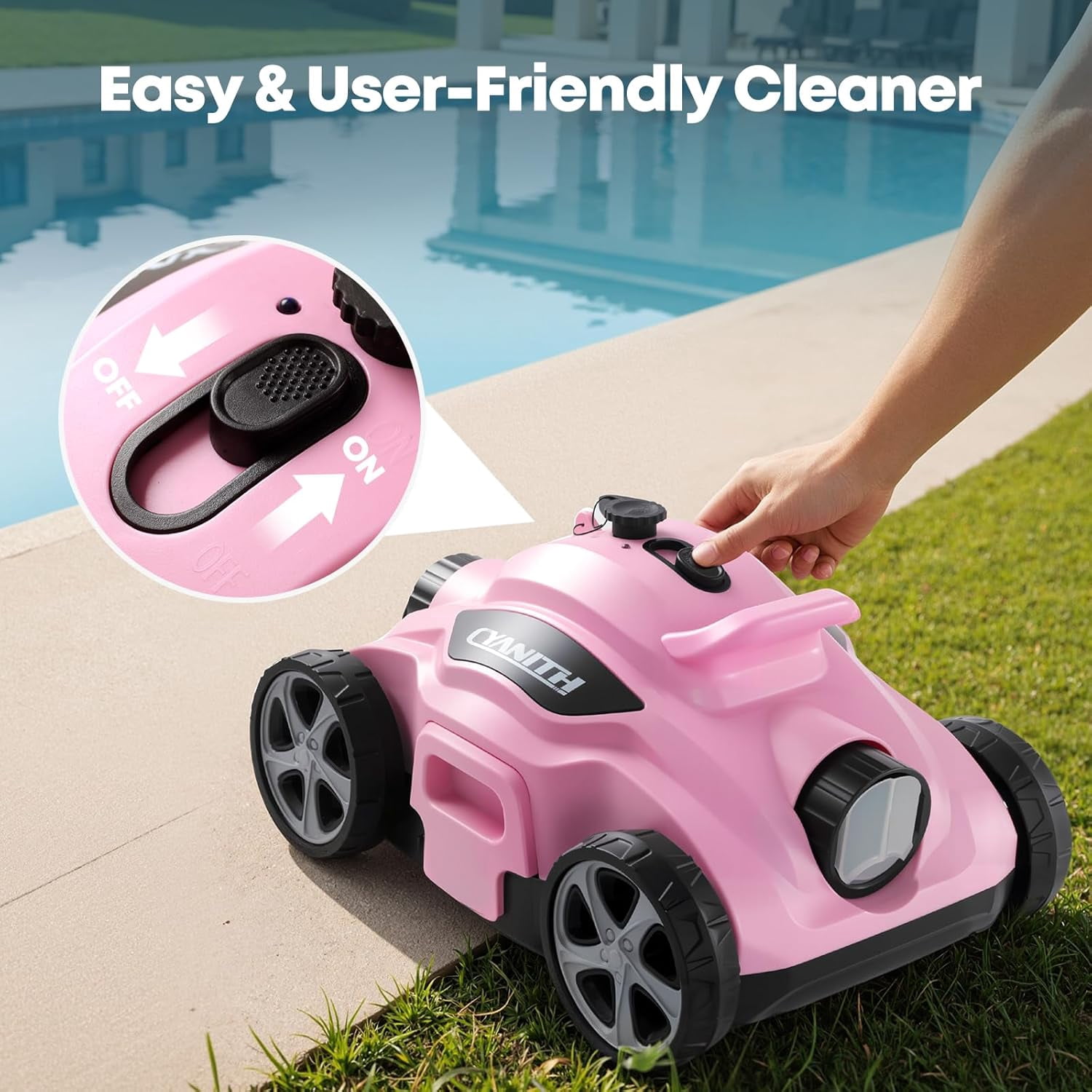 Cyanith MF-PC01 Cordless Robotic Pool Cleaner, 110-Min Runtime, Self-Parking, Adjustable Nozzles, for Above-Ground and Flat-Bottom Inground Pools up to 1026 Sq Ft,pink