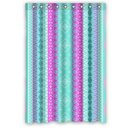 Teal Green Decor GreenDecor Neon Pink Teal Aztec Abstract Triangles Waterproof Shower Curtain Set with Hooks Bathroom Accessories Size 48x72 inches ()