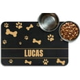 thumbnail image 3 of Personalized Dog Cat Food Mat PU Non-Slip at The Bottom Dog Bowl Mat Dog Mat for Food and Water Custom Pet Dog Food Mats for Floors Waterproof (Golden Bone and paw Prints)17.6×12", 3 of 4