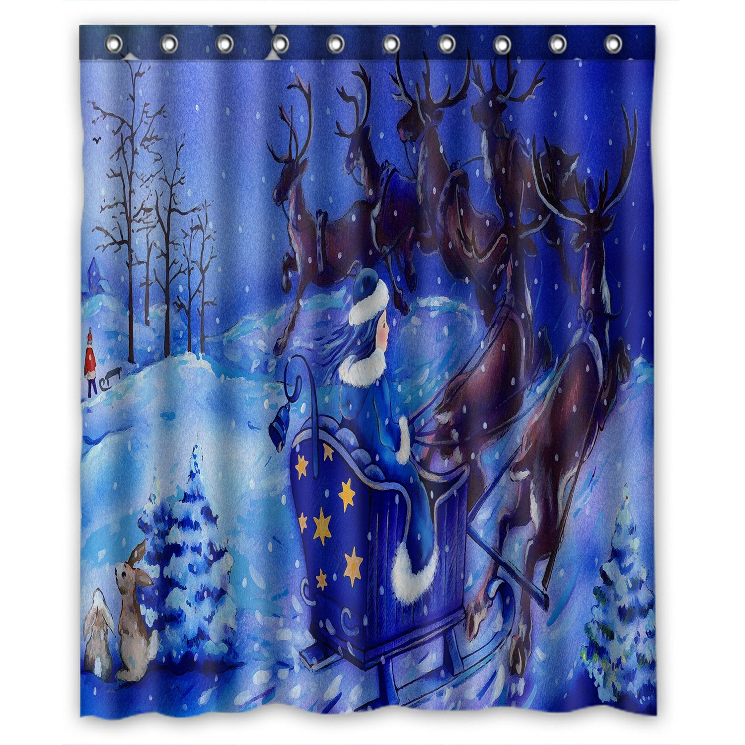 PHFZK Christmas Shower Curtain, Animal Reindeer in the Winter Snow