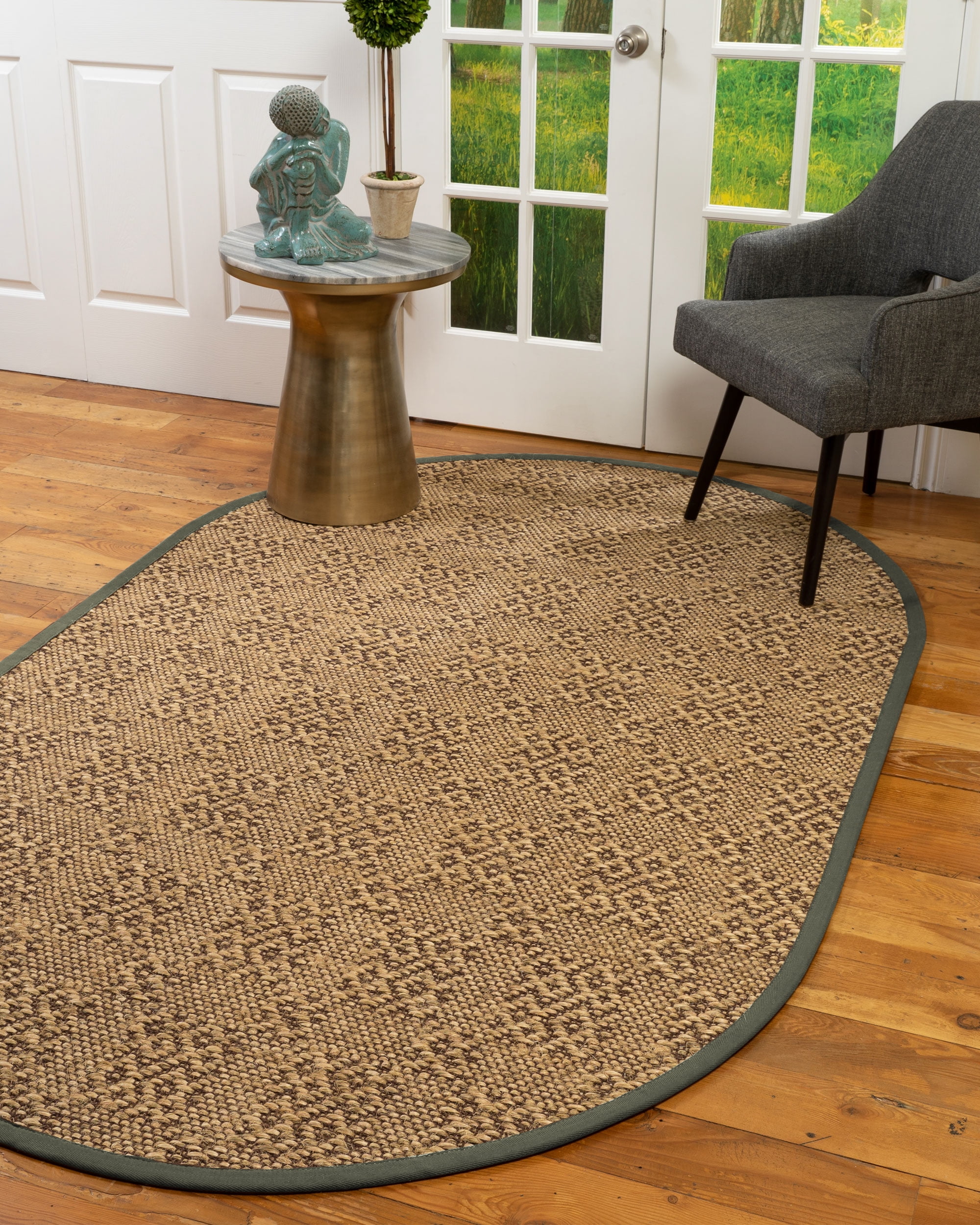 Natural Area Rugs Oslo Custom Sisal Rug, 8' x 10', Oval Green Border