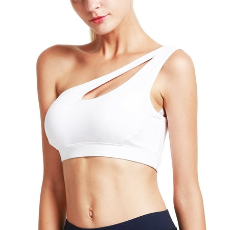 

One Shoulder Sports Bra Removable Padded Yoga Top Post-Surgery Wirefree Sexy Cute