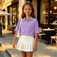 thumbnail image 7 of Girls Polo Shirts Collared School Uniform Kids Short Sleeve Pique Polo Shirt,Light Purple 160, 7 of 7