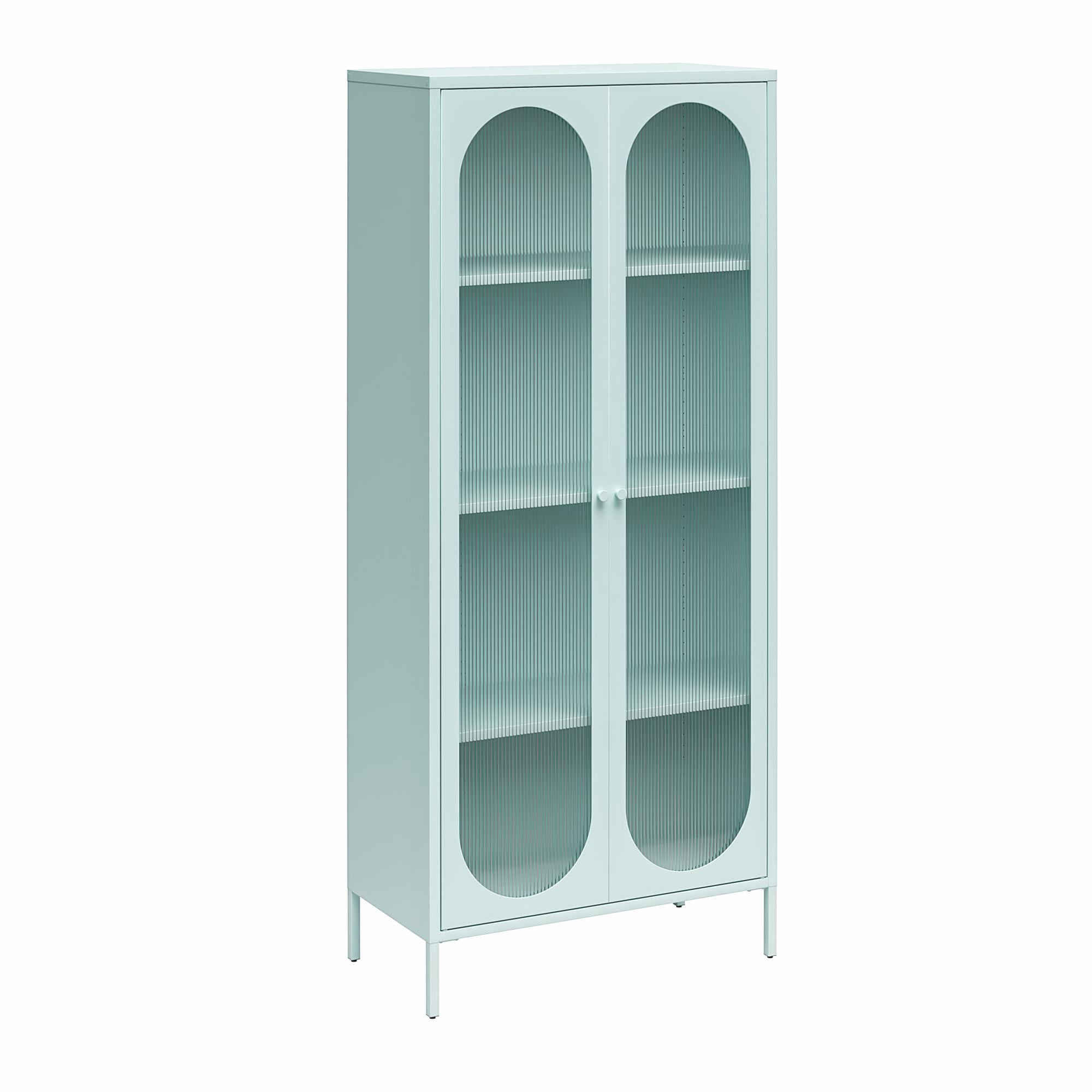 Mr. Kate Luna Tall 2-Door Accent Cabinet with Fluted Glass, Sky Blue