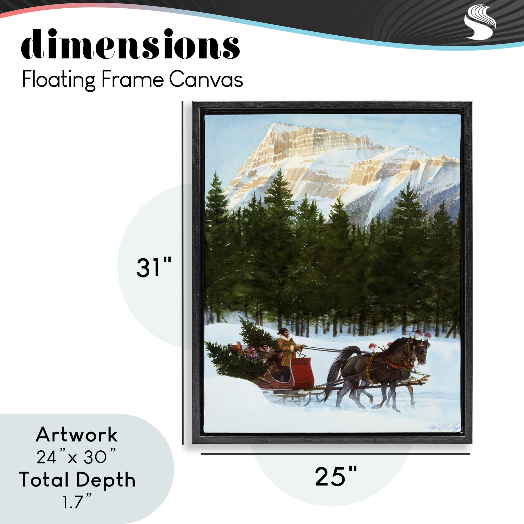Sleigh Ride Carrying Trees Black Framed Floater Canvas Wall Art, design by Wind River Studios