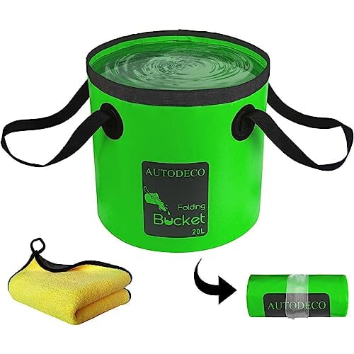 AUTODECO Bucket Pliable Conteneur de 5 Gallons Bassin d'Eau Pliable Bucket Lavabo Portable pour Camping Pêche Voyage Jardinage Extérieur Lavage de Voiture Dark Green 1Pcs 20L