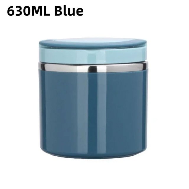 Bocal Thermique Alimentaire 630/1000ML Tasse à Soupe Isolée en Acier Inoxydable Tasse à Vide Boîte à Lunch avec Poignée Boîte Bento Portable Scellée Bleu-630ml