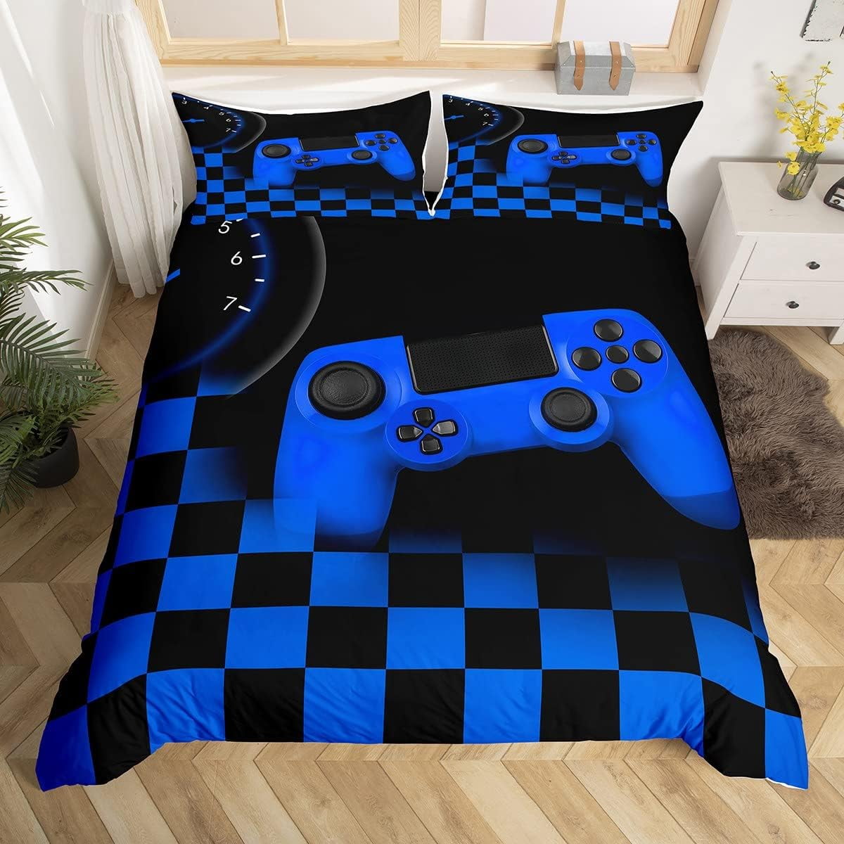 Gamer Bedspread Queen Set - Video Game Console Pattern Quilted Coverlet For Teens