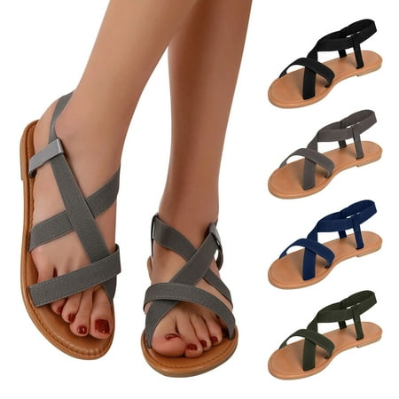 

Women s Open Toes Ankle Strap Flat Sandals Summer Casual Dressy Cute Flat Sandals Fashion One Band Strappy Shoes