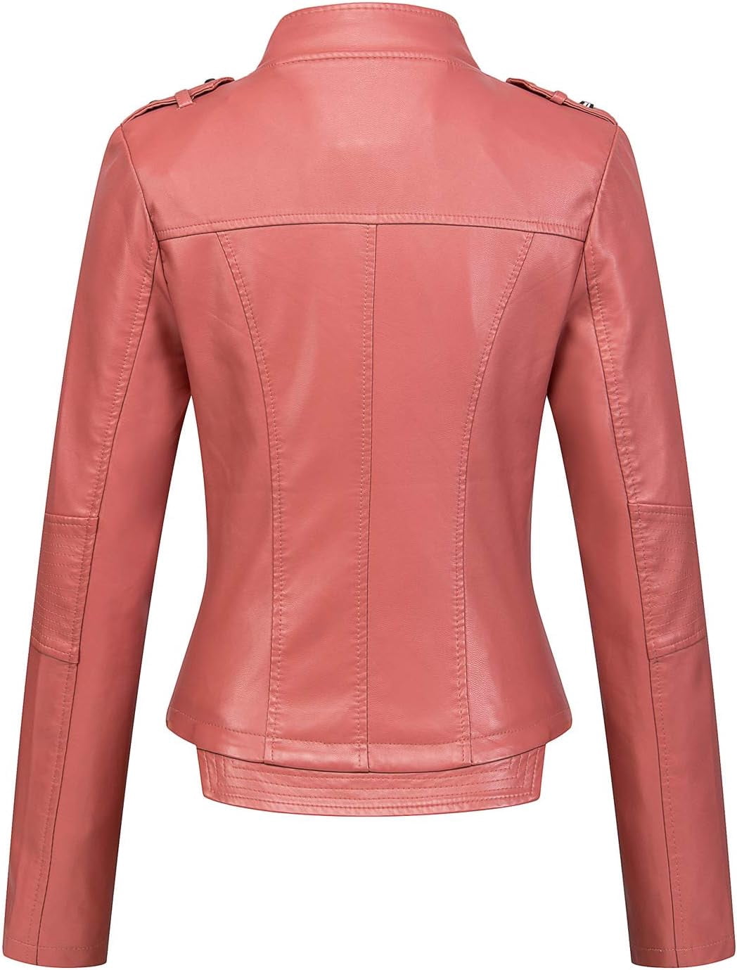 NANAHuang Women's Candy Color Asymmetric Zip Slim Faux Leather Cropped Moto Jacket
