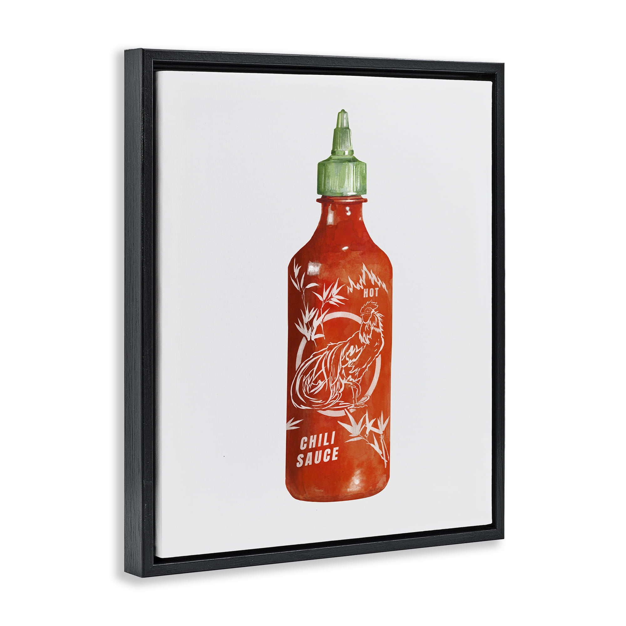 Stupell Industries Iconic Hot Sauce Bottle Black Framed Floater Canvas Wall Art, design by Rylen McNett