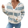 thumbnail image 1 of aohooy Womens Long Sleeve Zip Up Cardigan Sweaters Stripe Color Block Hooded Coats Drawstring Loose Fit Ribbed Knit Tops Fall Jackets Beige,S, 1 of 9