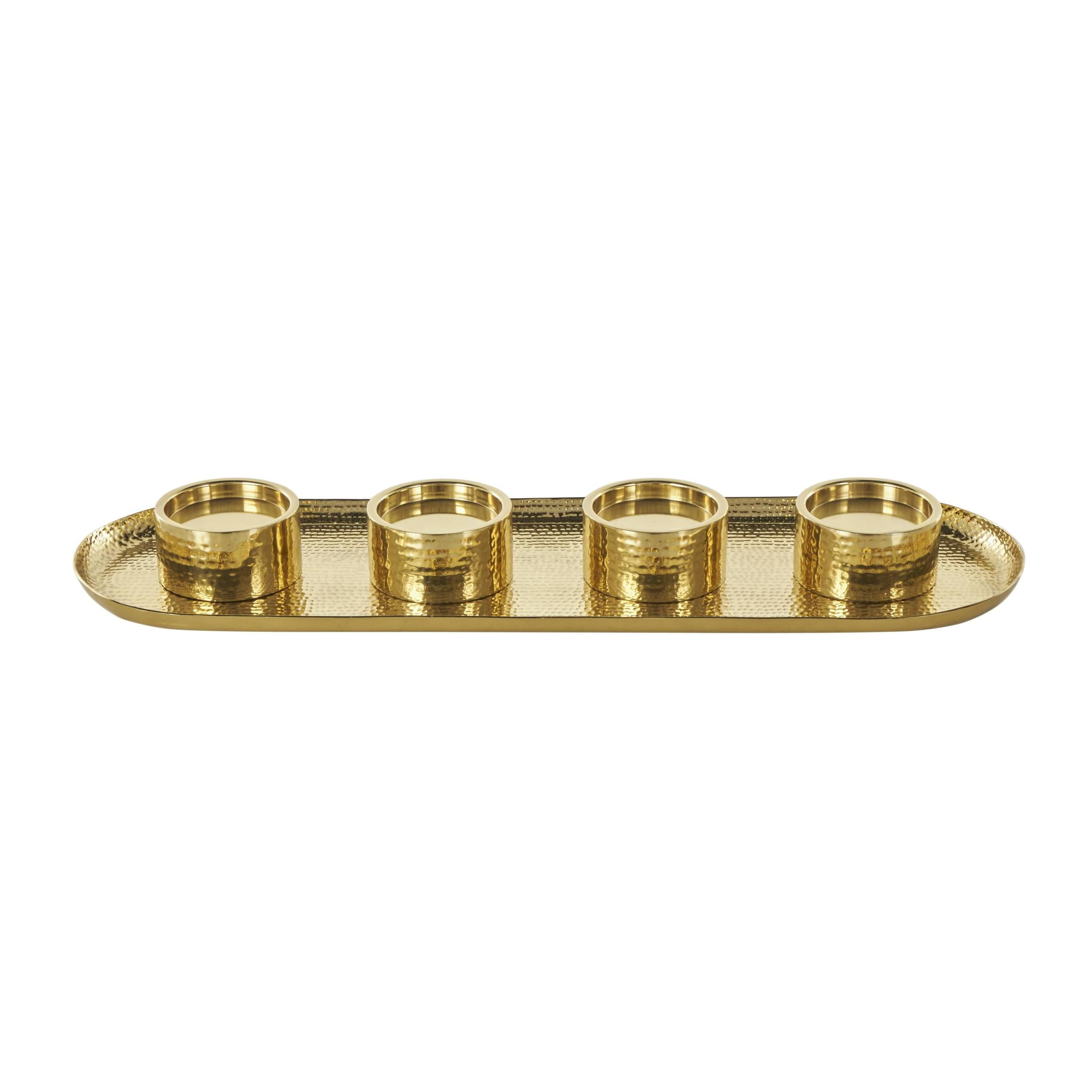 DecMode 4 Holder Gold Stainless Steel Metal Candelabra with Attached Tray