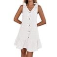 thumbnail image 2 of Women'S Spring V Neck Sleeveless Jacquard Sundresses Button Decoration Flowy Summer Dresses for Women White L, 2 of 10