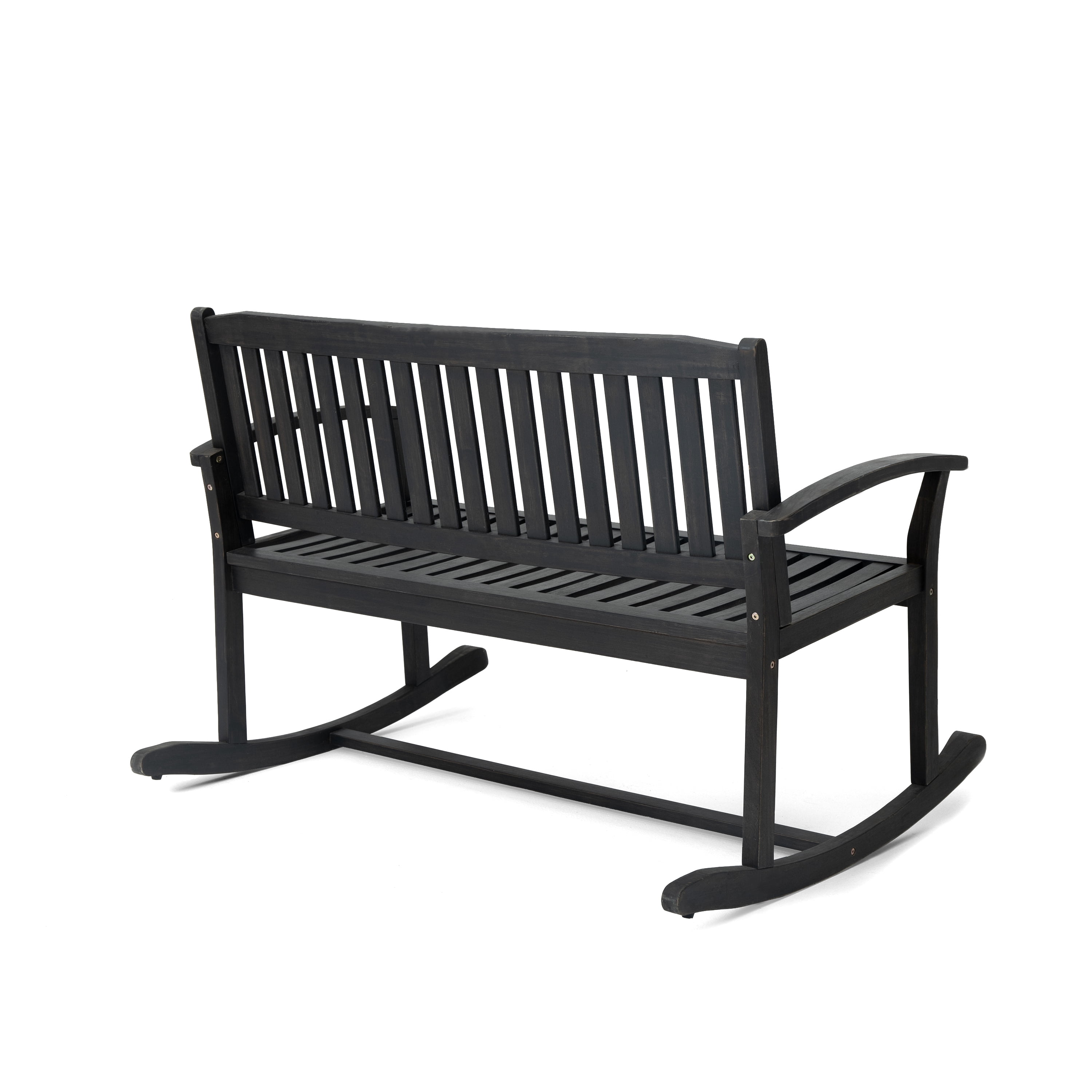 Outdoor Double Person Rocking Bench, Acacia Wood Frame Swing Loveseat for Patio Garden, Dark Gray
