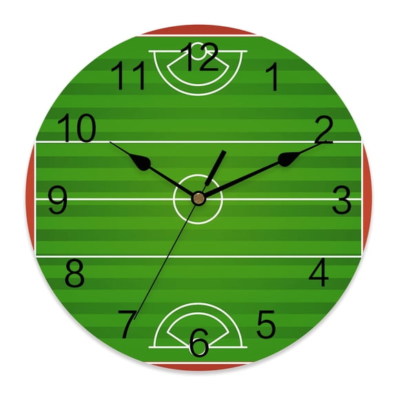 10 Inch Lacrosse Field Wall Clock, Green Sports Field Boundary Center Circle Goal Area Battery Operated Silent Non Ticking Clocks, Easy to Read Round Wall Clock for Kitchen/Living Room/Bedroom