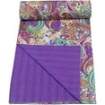 thumbnail image 2 of Vintage Handmade Kantha Quilt Indian Traditional Bed Cover Throw Paisley Printed Kantha Quilts (Purple Color,King (90x108 Inch), 2 of 4