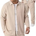 thumbnail image 2 of CharmCyan Mens Long Sleeve Button Down Shirt and Pants Set Casual Relaxed Fit Lightweight Textured Outfit Two Piece Loungewear Suit for Daily Wear Khaki S, 2 of 2