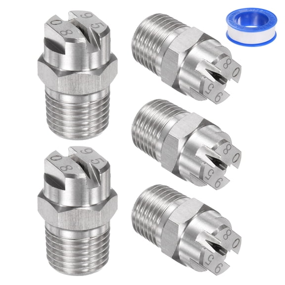 Uxcell 5-Pack Flat Fan Spray Tip, 95 Degree 1/4BSPT Male Pressure Washer Nozzles Cleaner Nozzle Replacement W Sealing Tape ( 1.8mm Orifice )