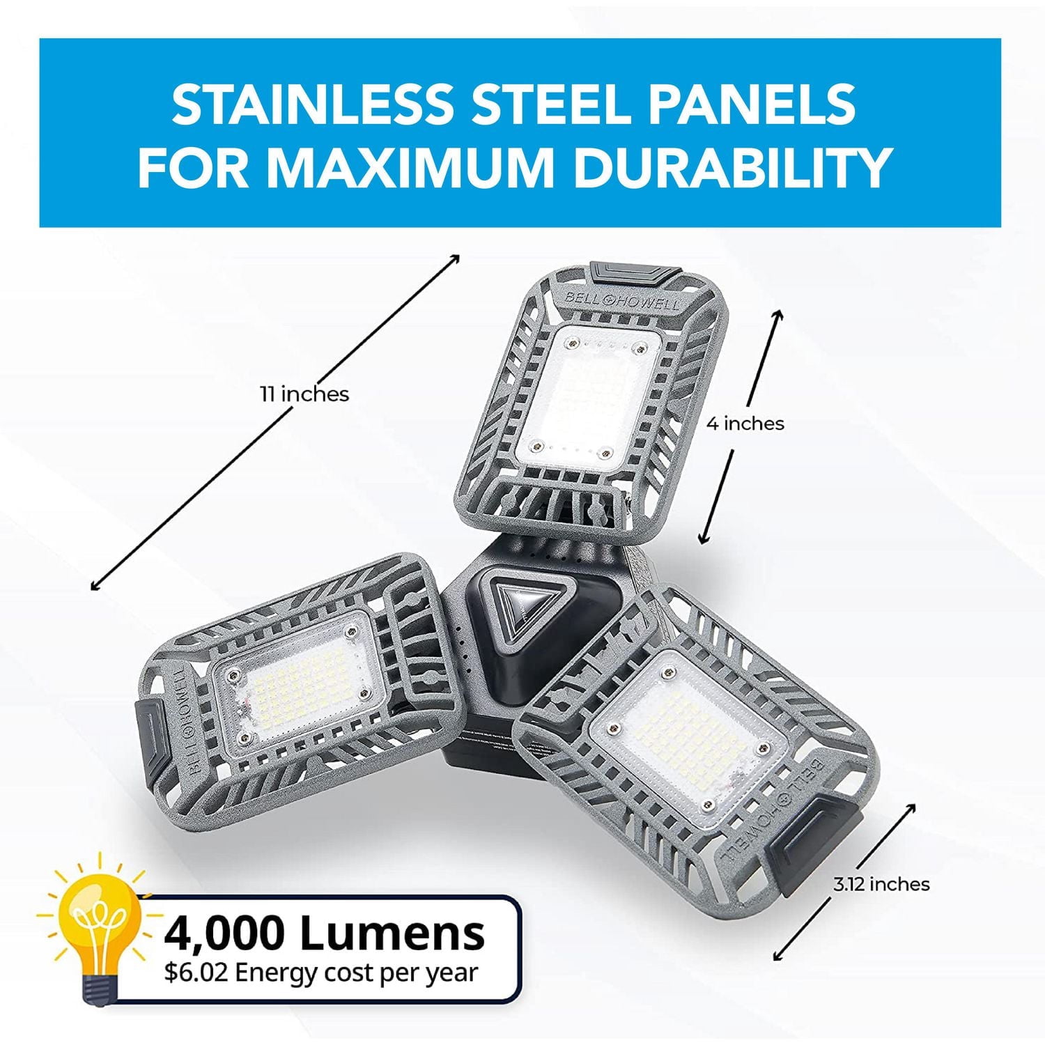 Bell + Howell Triburst 4000 Lumens Multi Directional LED Garage and Shop Light 144 Bulb Easy Install Energy Saving