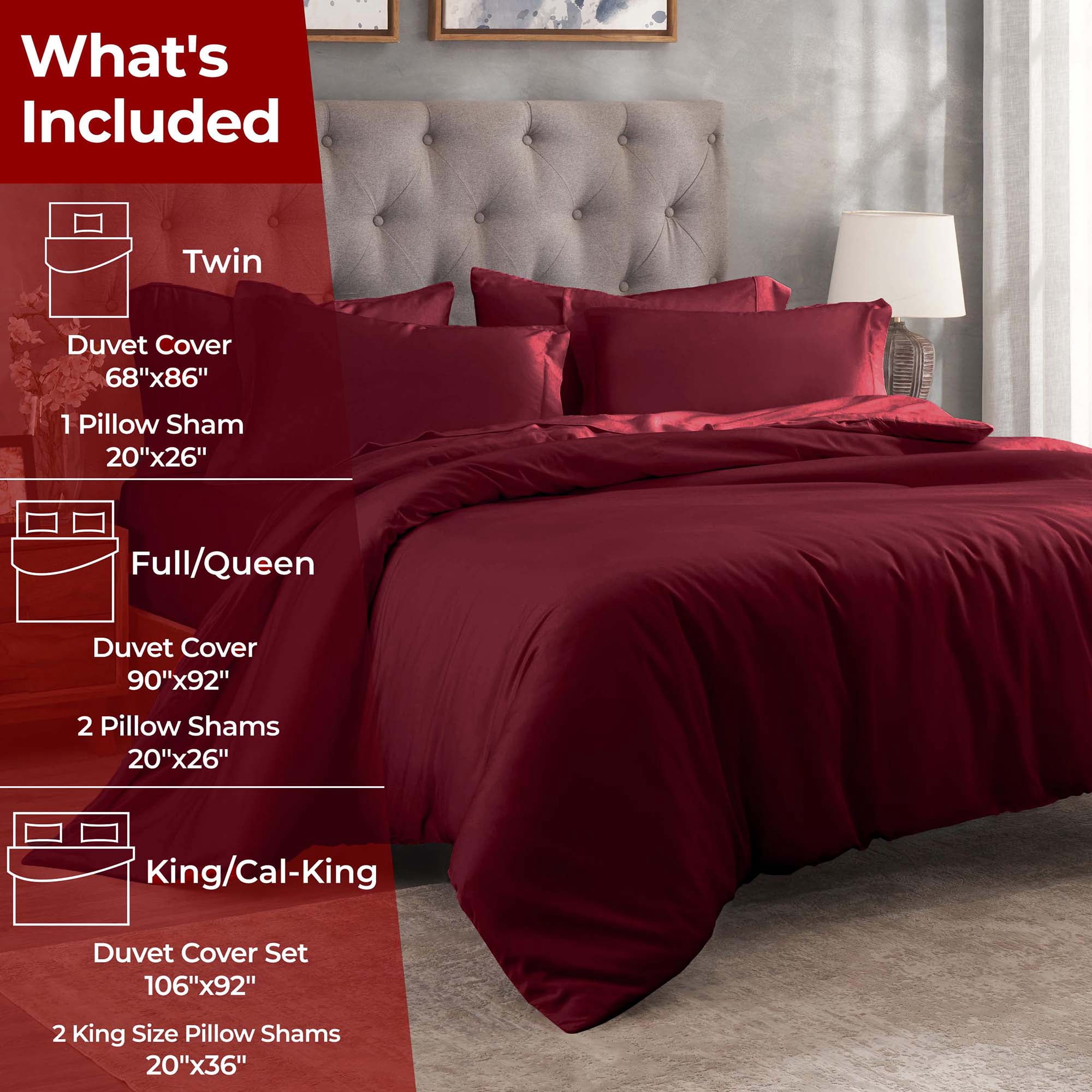 Superior Egyptian Cotton 300 Thread Count Duvet Cover Set, Twin, Burgundy