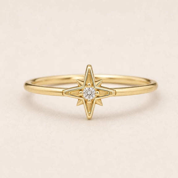 vylahjewellery Dainty Moissanite Starburst Diamond Ring Minimalist 10K Vermeil Yellow Gold Wedding Ring Women's Brilliant Round Cut Engagement Statement Ring