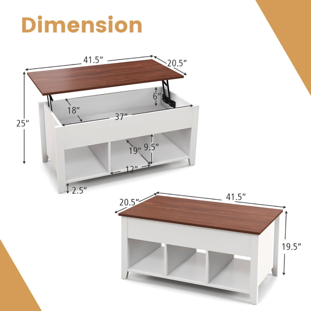 Finihen Lift Top Coffee Table, Lift Tabletop Dining Table, Lift Top Coffee Table with Hidden Storage Compartment, for Living Room, Office, White Finihen Lift Top Coffee Table, Lift Tabletop Dining Table, Lift Top Coffee Table with Hidden Storage Compartment, for Living Room, Office, White