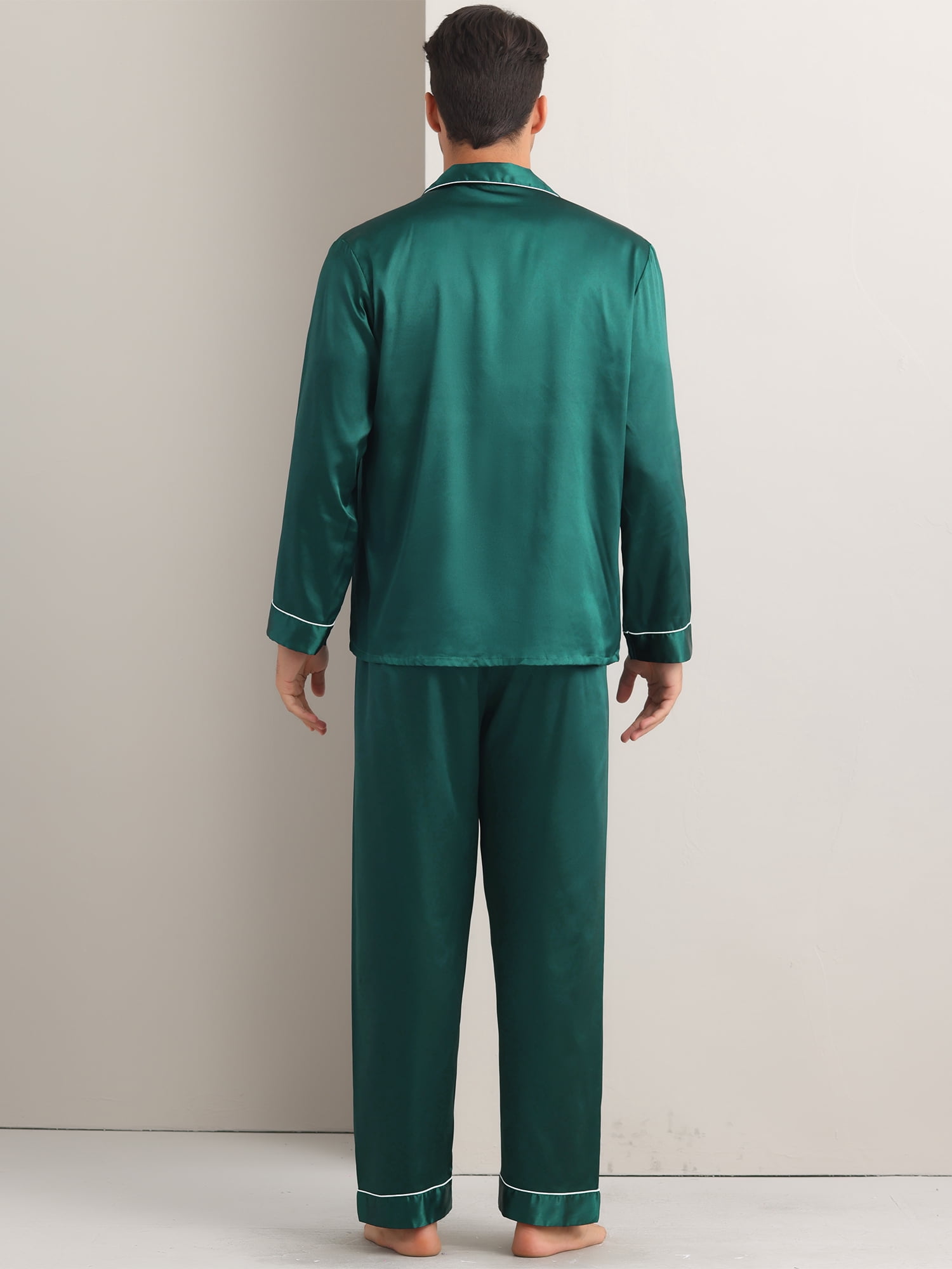 DARING DIVA Men's 2-Piece Homewear Button Down Long Sleeve Shirt L Dark Green