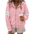 thumbnail image 4 of LUVDA Stripe Sleeve Zip Up Hoodie for Women Athletic Sweatshirt with Kangaroo Pocket Casual Loose Fit Top, 4 of 7