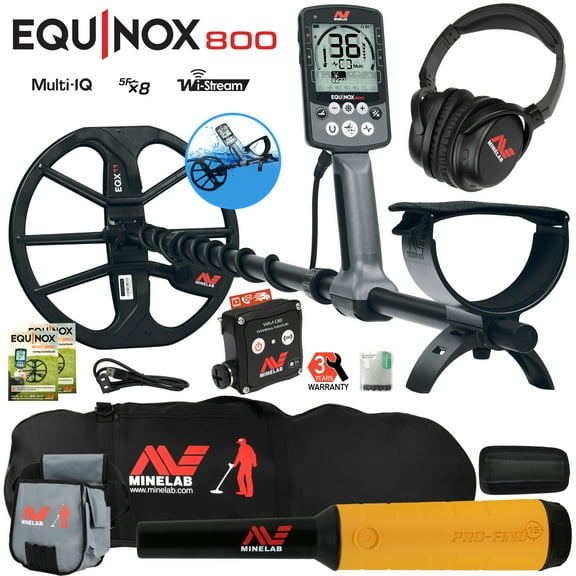Minelab EQUINOX 800 Metal Detector w/ Pro Find 15, Carry Bag, Finds Pouch