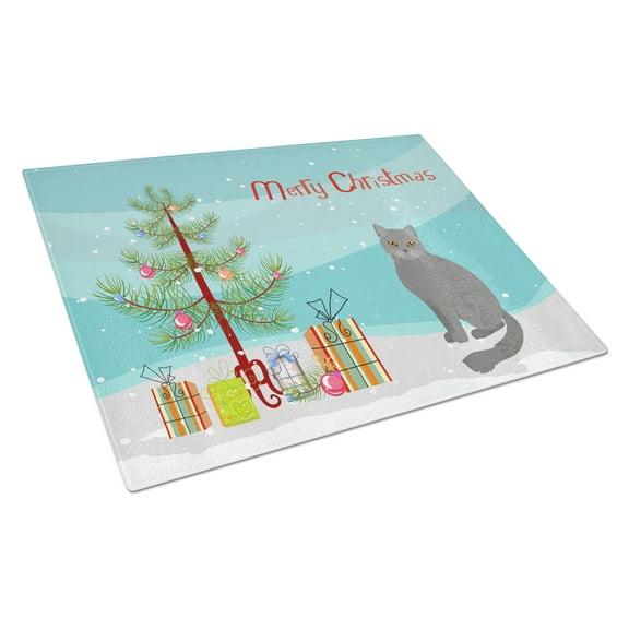 Carolines Treasures CK4750LCB British Semi Longhair Cat Merry Christmas Glass Cutting Board Large, 12H x 16W, multicolor