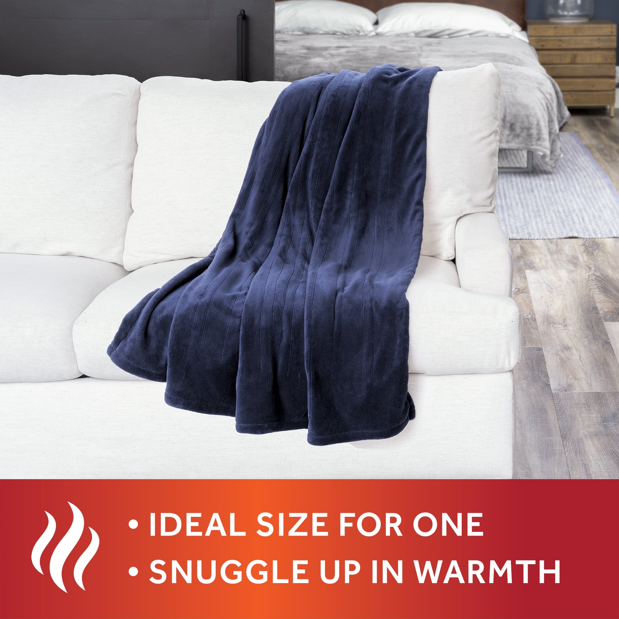 Sunbeam Heated Electric Throw Blanket, Microplush, Blue, 50" x 60"