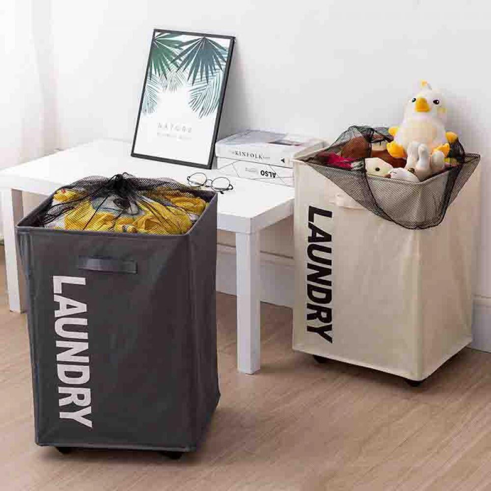 Laundry Basket With Handle On Wheels, Foldable Corner Storage Bins Dirty Clothes Hamper For Laundry Room Organization, Collapsible Rolling Laundry Hamper (Black,Square)