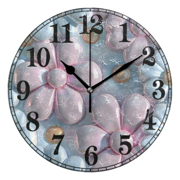 3d Pink Flowers Silent Wall Clock 10" Non-Ticking Battery Clock