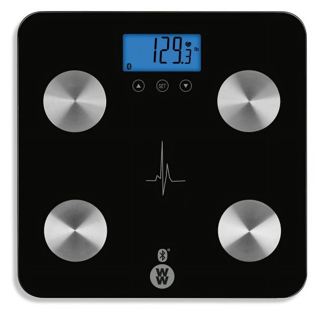 Weight Watchers by Conair Bio-Impedance Analysis Heart Rate Blue Backlit LCD Display Body Weight Scale Type w/Bluetooth 400lb capacity WW934ZF