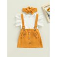 thumbnail image 3 of Gzhioc Toddlers Girls Three-Piece Casual Outfits, Flying Sleeve Round Neck T-Shirt + Suspender Strap Skirt + Decorative Headband, 3 of 9