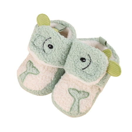 

Winter Children Toddler Shoes Boys And Girls Shoes Floor Shoes Flat Bottom Non Slip Plush Warm Hook Loop Cute Cartoon Fish Tail Pattern