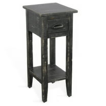 Rena Chairside Table w Drawer and Shelf, 14 Inch Black Mahogany Wood