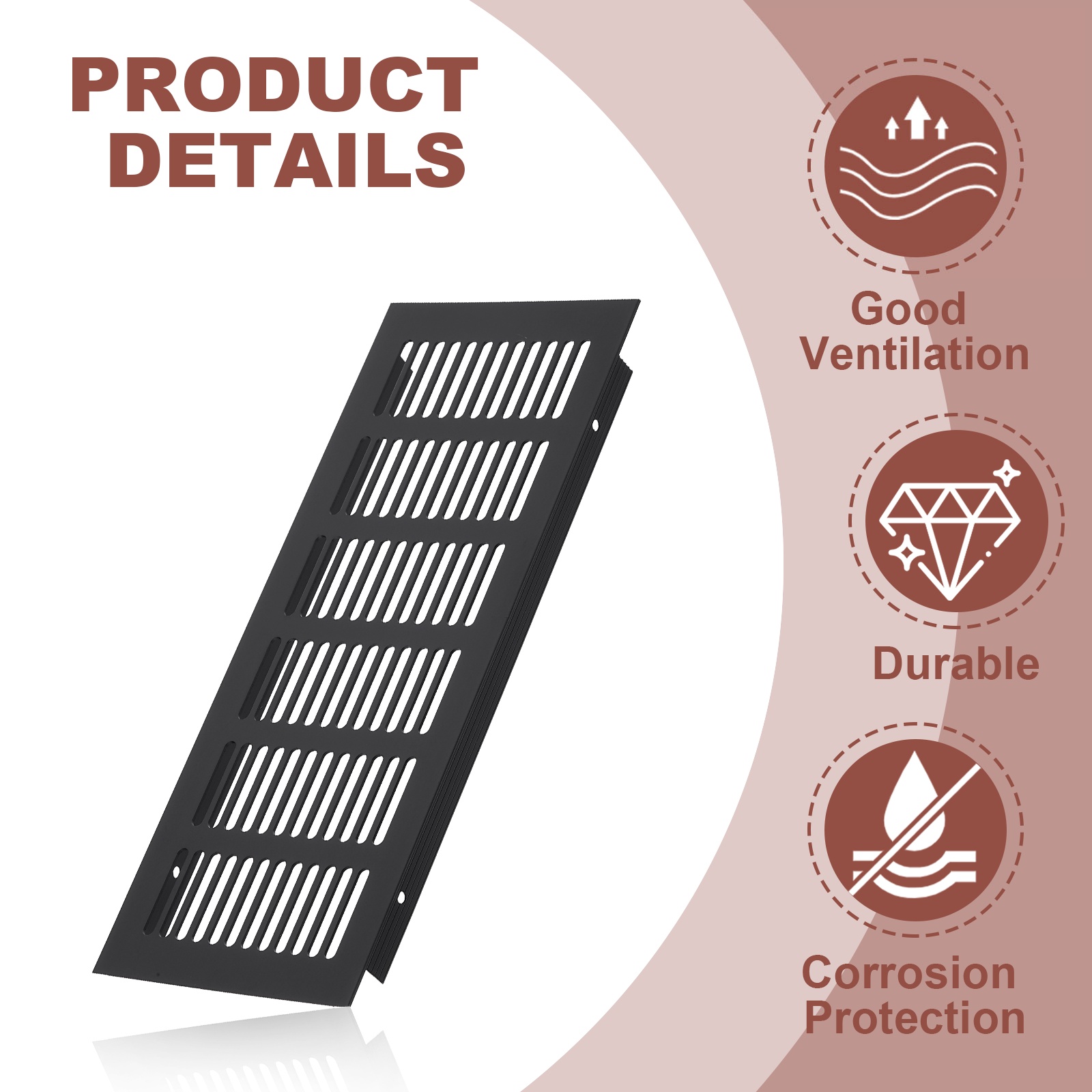 Uxcell 10 x 4" Rectangle Ventilation Grille 3Pcs Aluminum Air Vent Cover Black