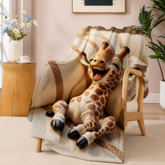 SPXUBZ Cute Plush Giraffe Toy Resting Sofa Scene Flannel Throw Blanket Soft Warm Cozy Fleece Blanket for Kids Room Couch Decor