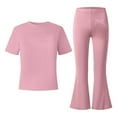 thumbnail image 4 of Two Piece Sets for Girls Short Sleeve Bow T-Shirt Top and Flared Pants Sets Summer Outfits Kids Clothes Girls Size 7-8 Years, 4 of 5